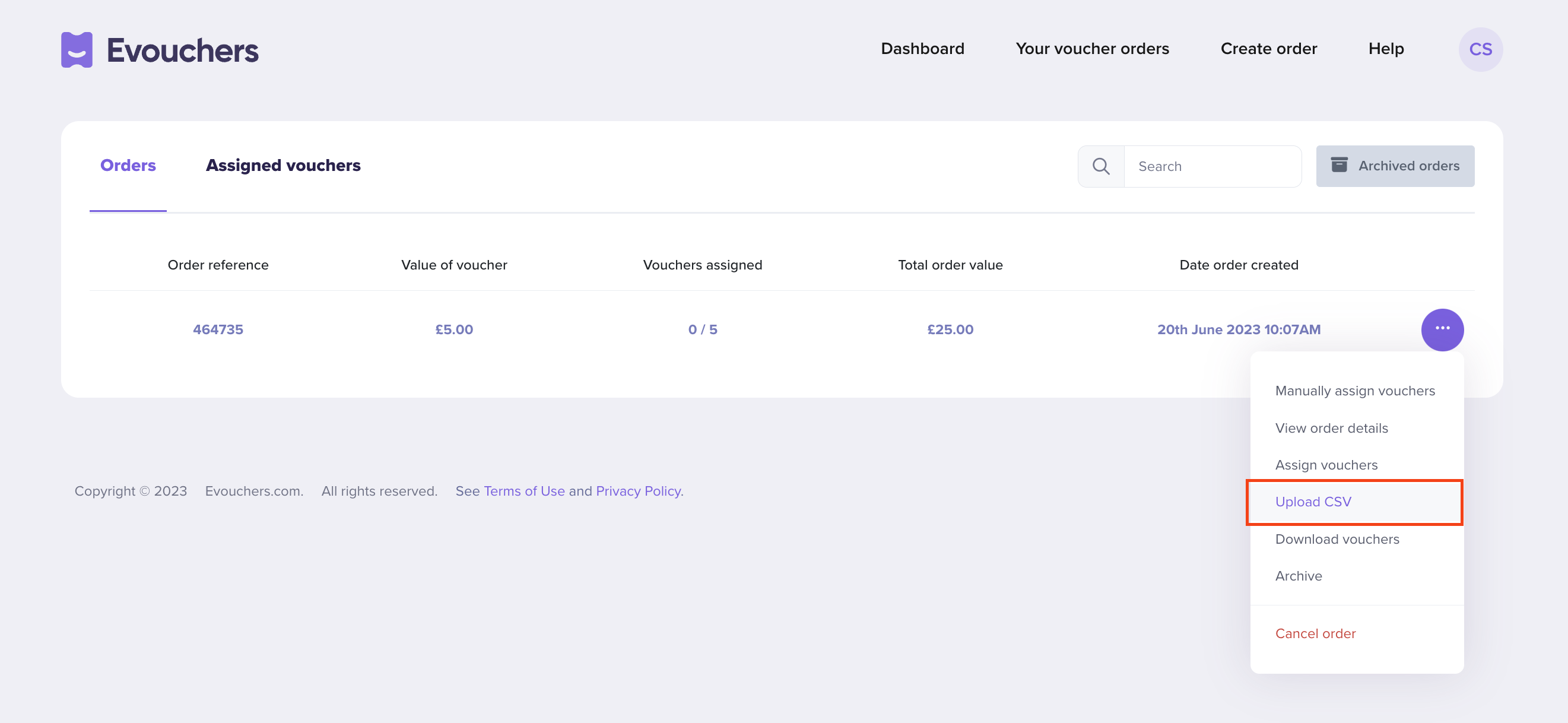How to upload a CSV file – Evouchers