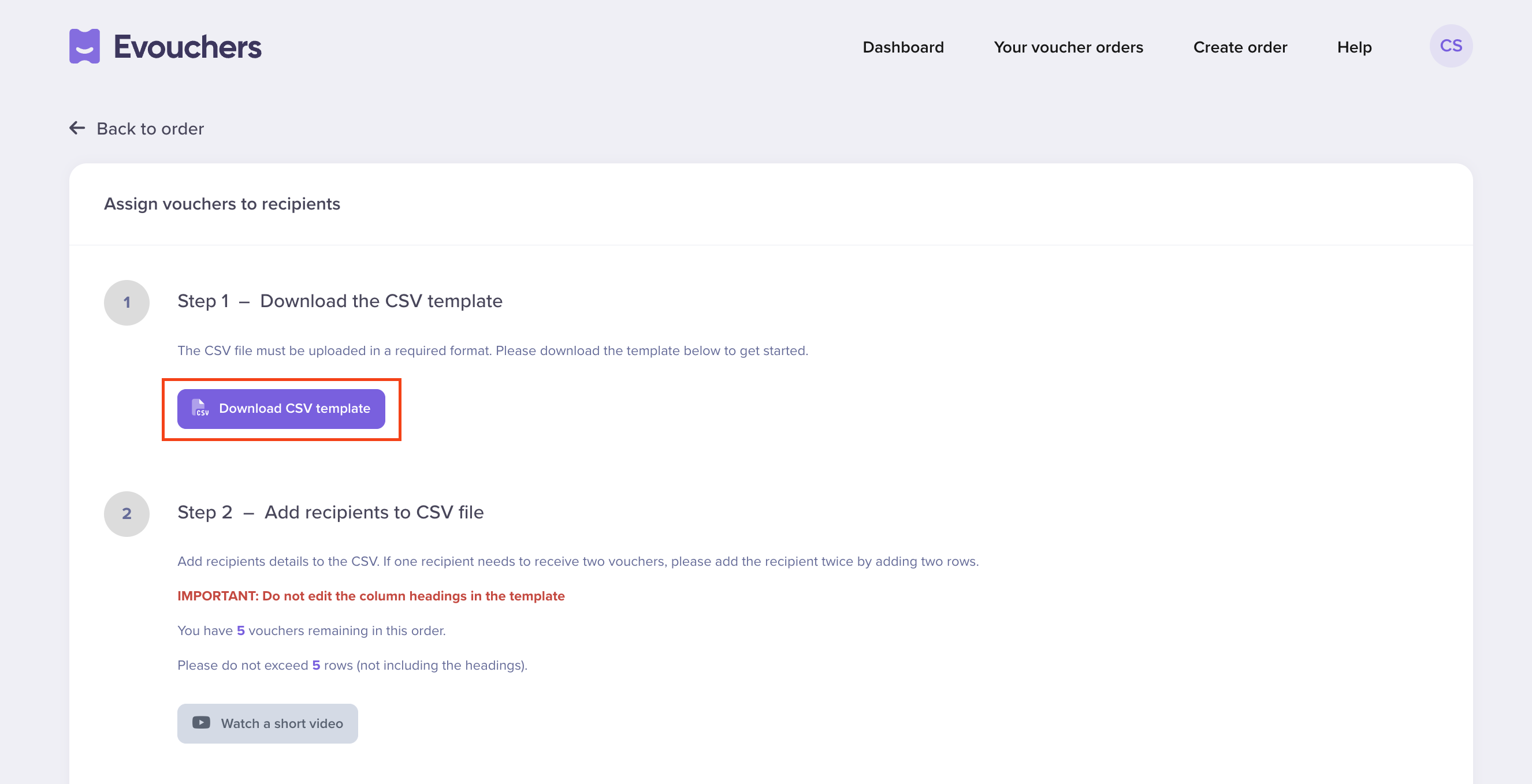 How to upload a CSV file – Evouchers