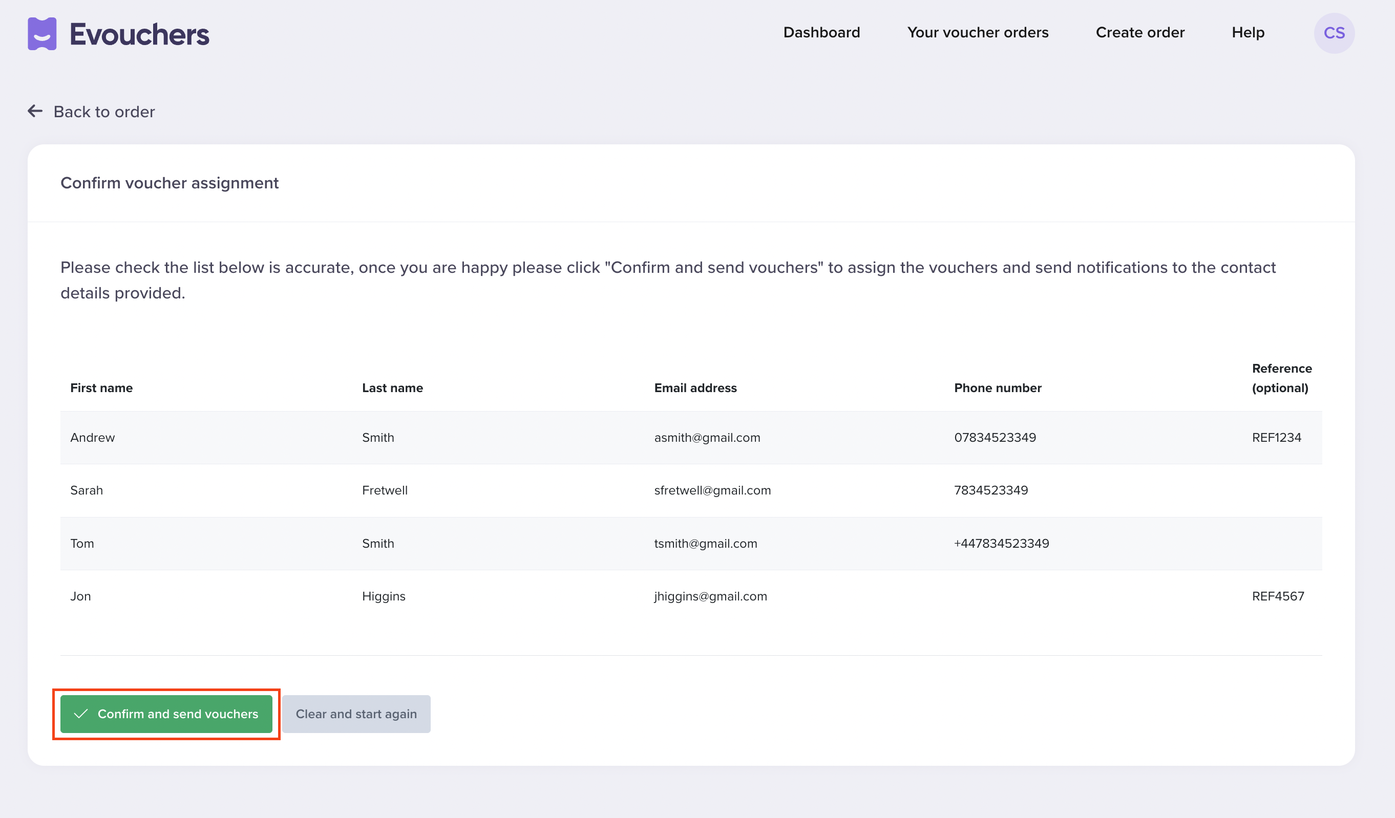 How to upload a CSV file – Evouchers